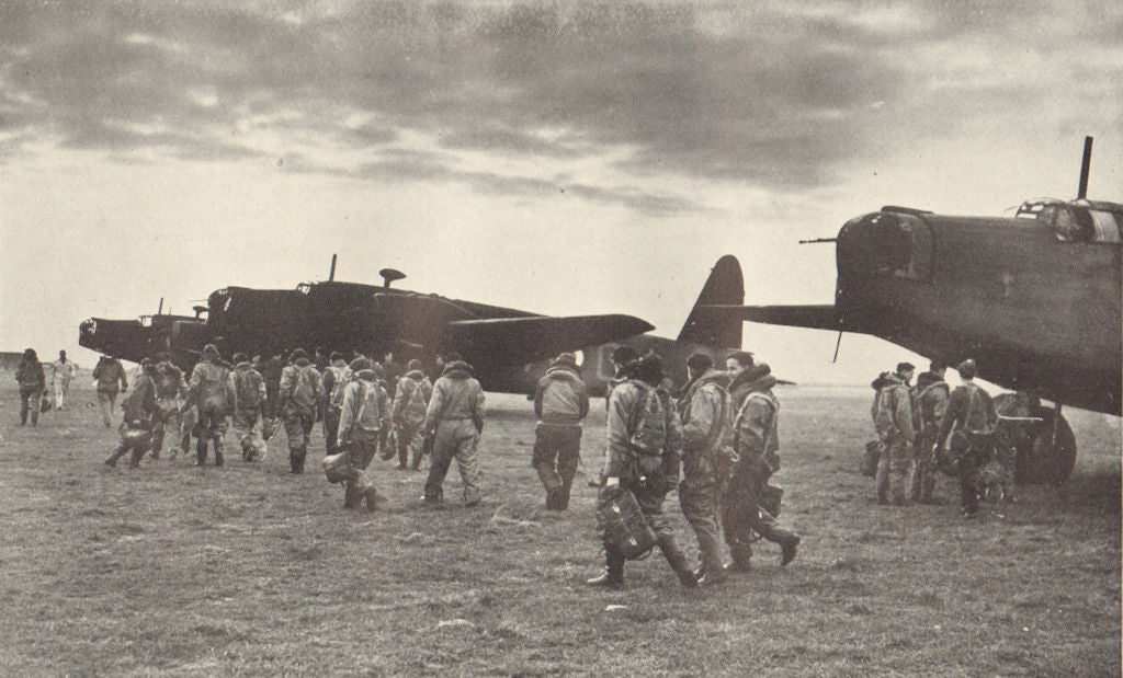 Bomber crew boarding Wellingtons. World War 2. Royal Air Force 1953 old print